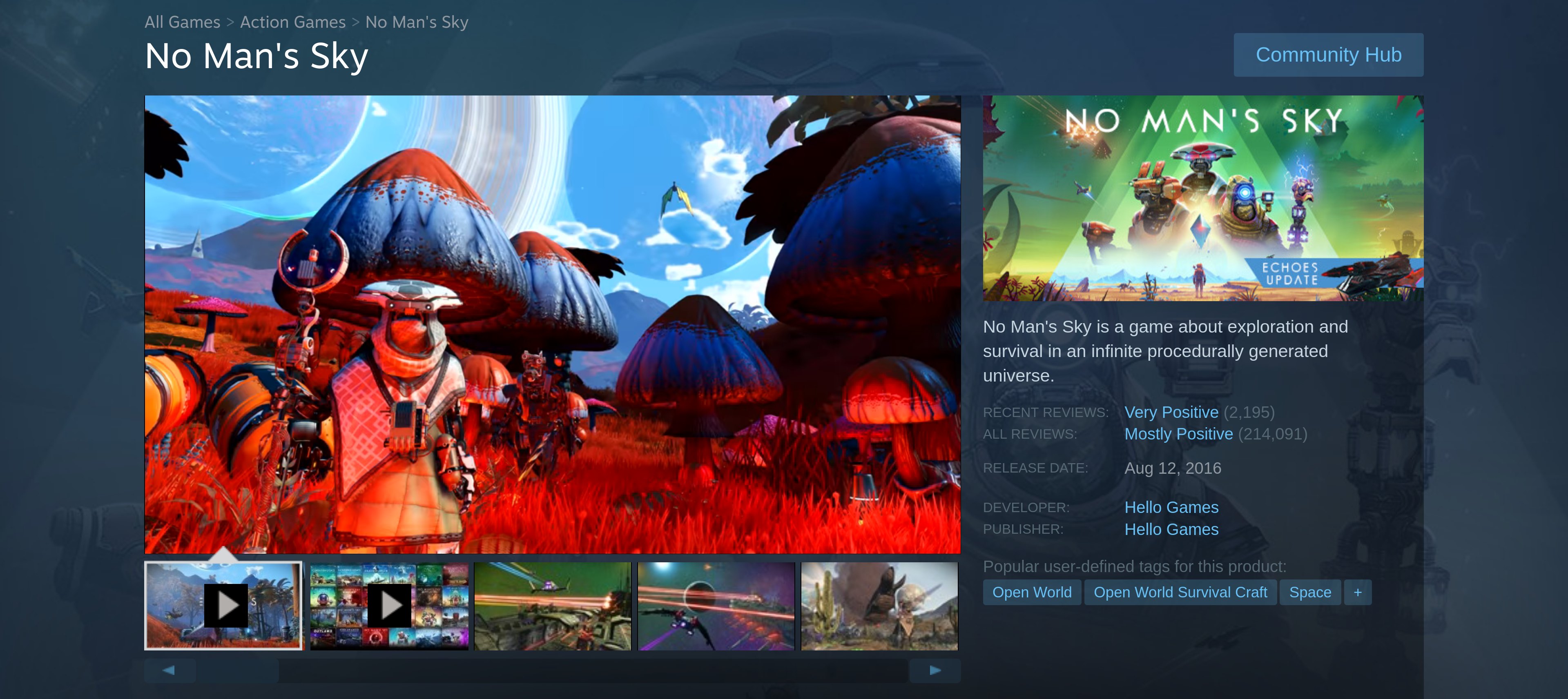 No Man's Sky Echoes update Steam page