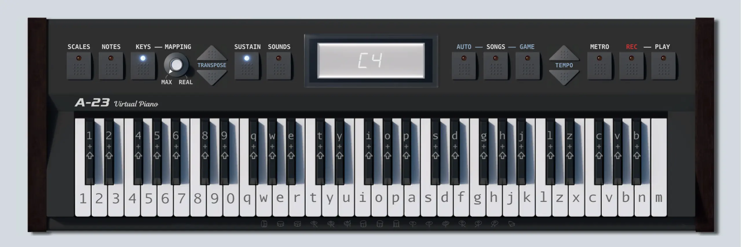 Recursive Arts virtual piano with computer keyboard input