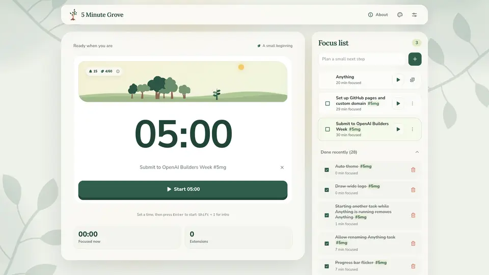 5 Minute Grove website screenshot